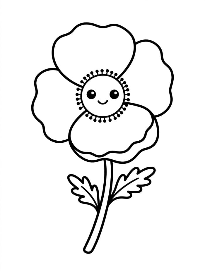 Papavero kawaii da colorare