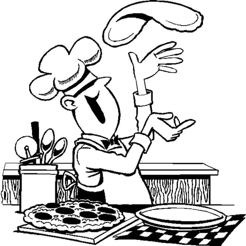 Pizzaiolo Stampabile per Bambini da colorare