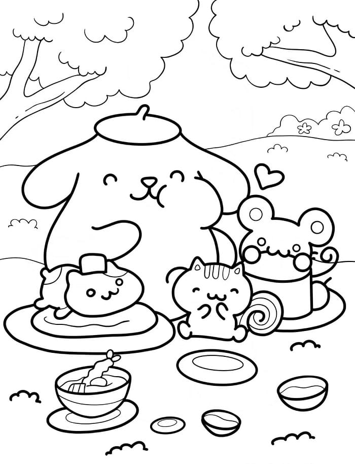 Pompompurin nel Mondo Sanrio da colorare