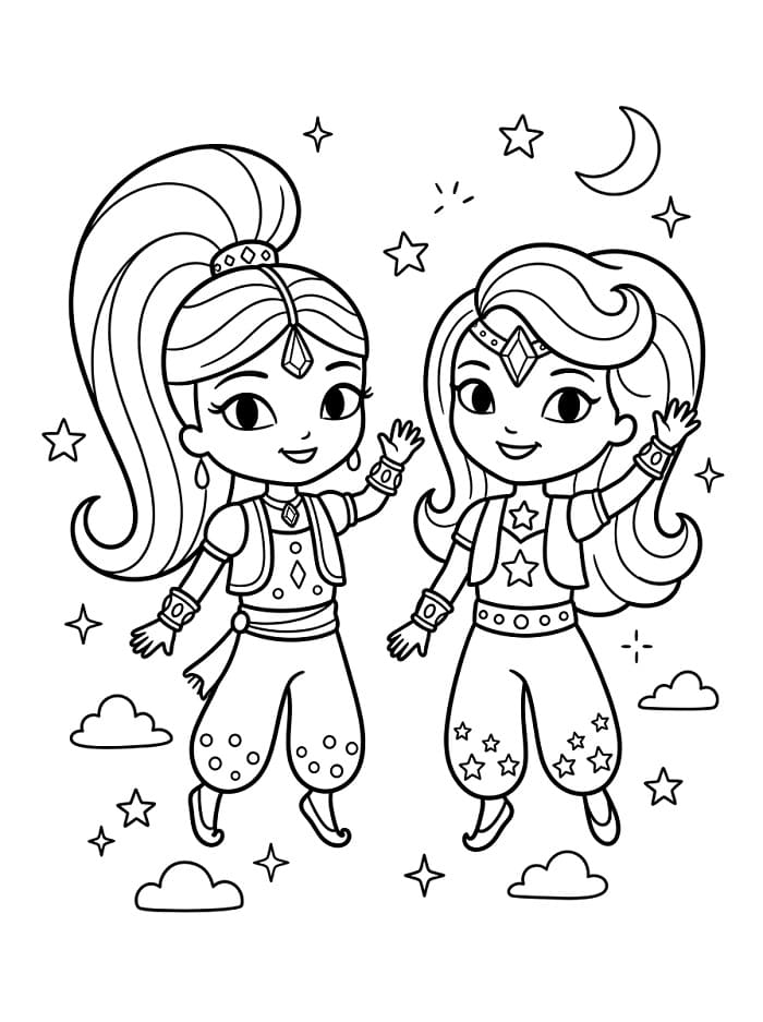 Shimmer e Shine Amichevole da colorare