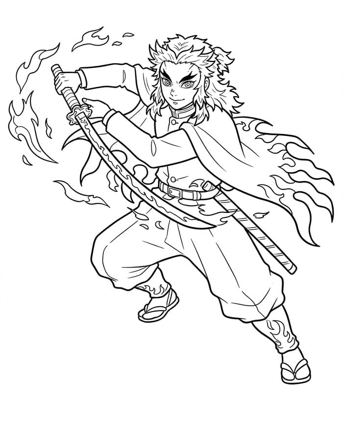 Azione Kyojuro Rengoku da colorare