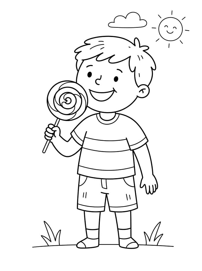 Bambino con lecca-lecca da colorare