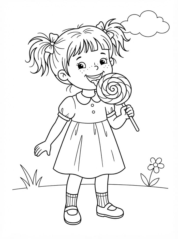 Bimba con lecca-lecca da colorare