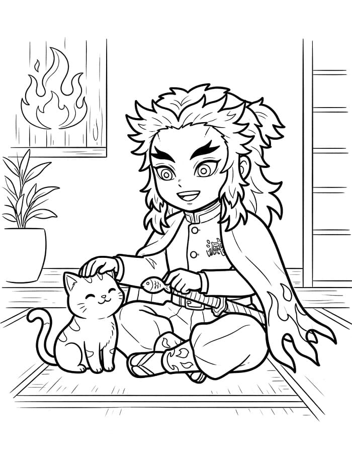 Kyojuro Rengoku e gattino da colorare