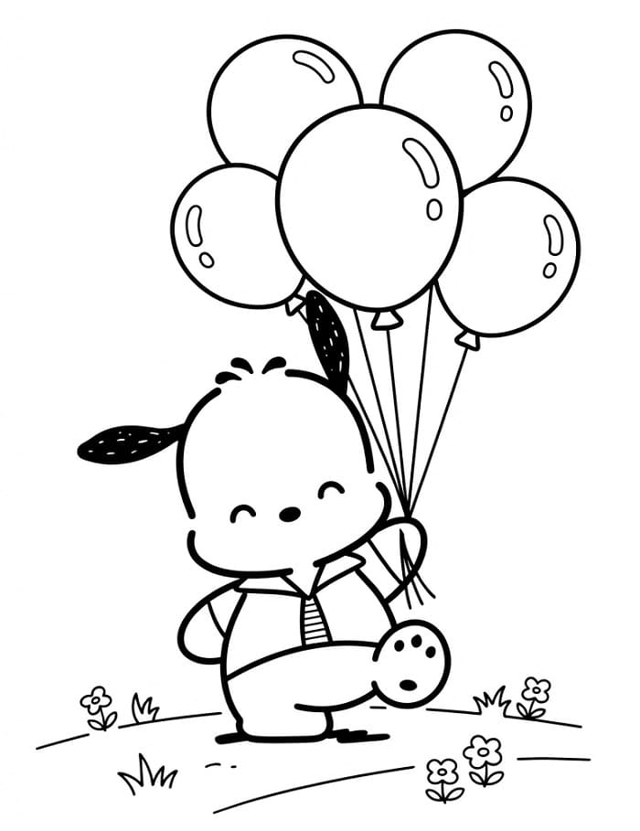 Carino Pochacco con palloncini da colorare
