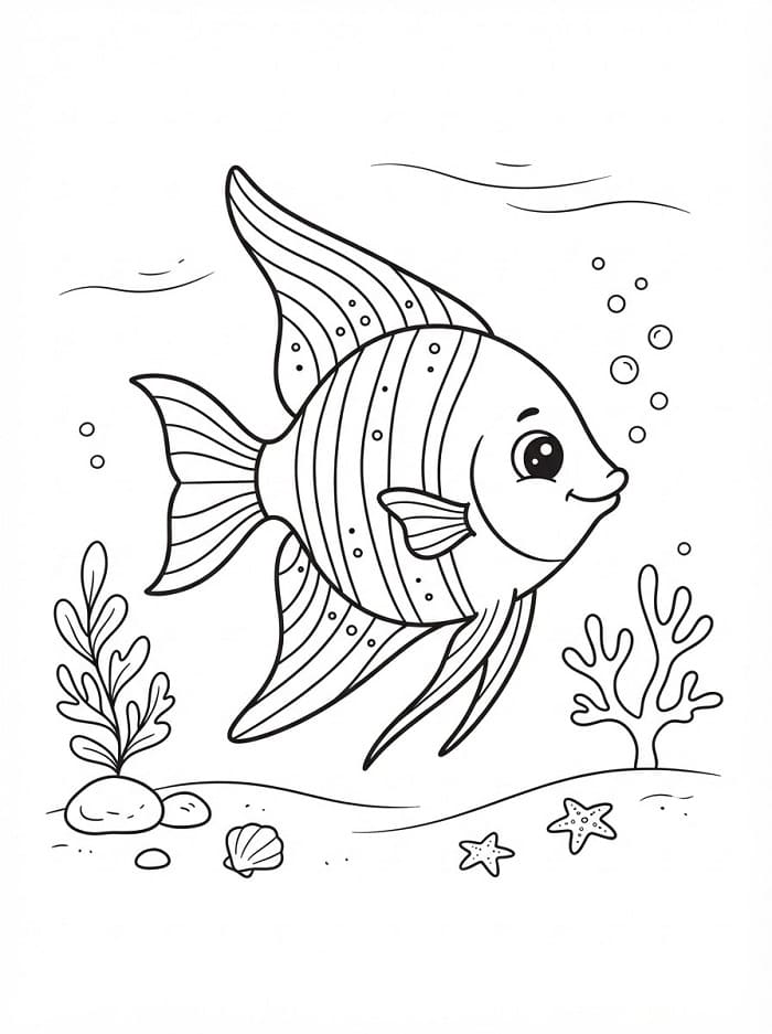 Pesce Angelo in nuoto da colorare