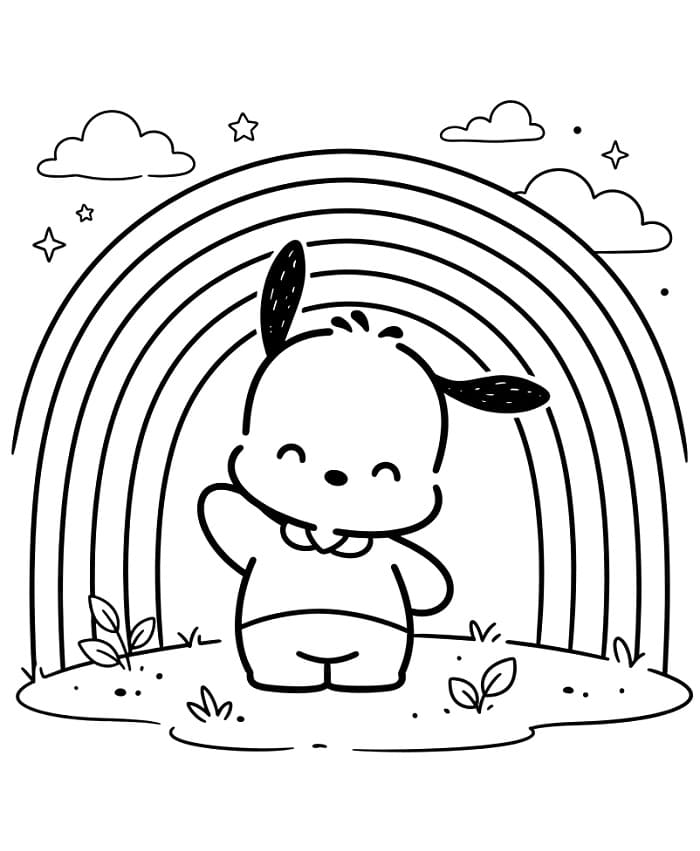 Pochacco e arcobaleno da colorare