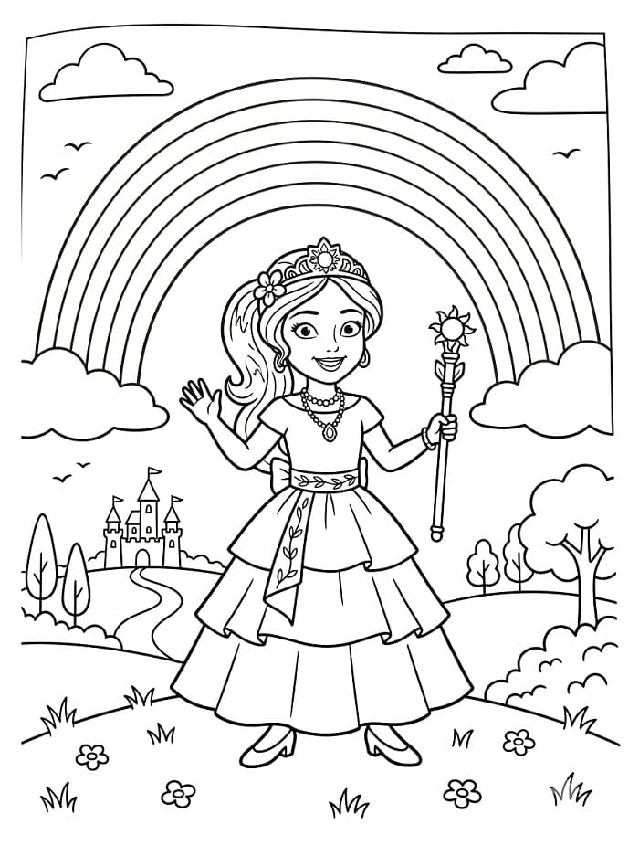 Principessa Elena con arcobaleno da colorare