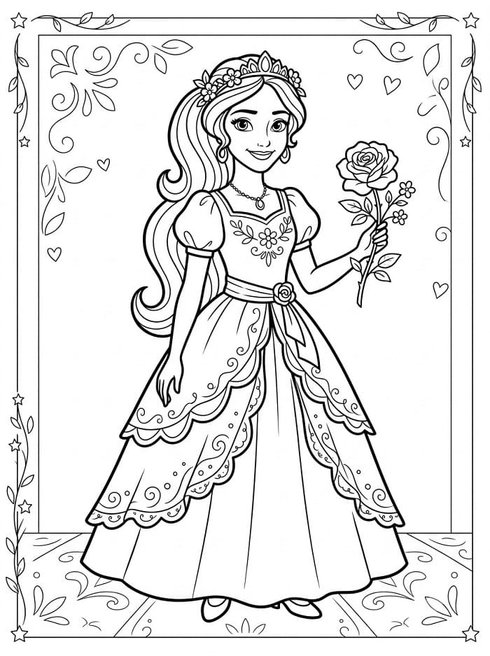 Principessa Elena con fiore da colorare