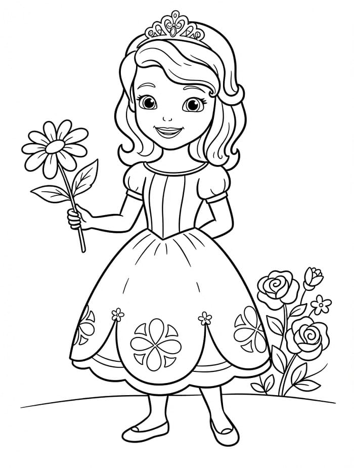 Principessa Sofia con un fiore da colorare