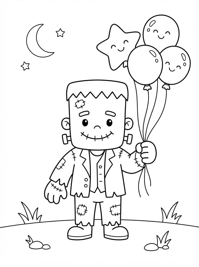 Frankenstein che tiene i palloncini